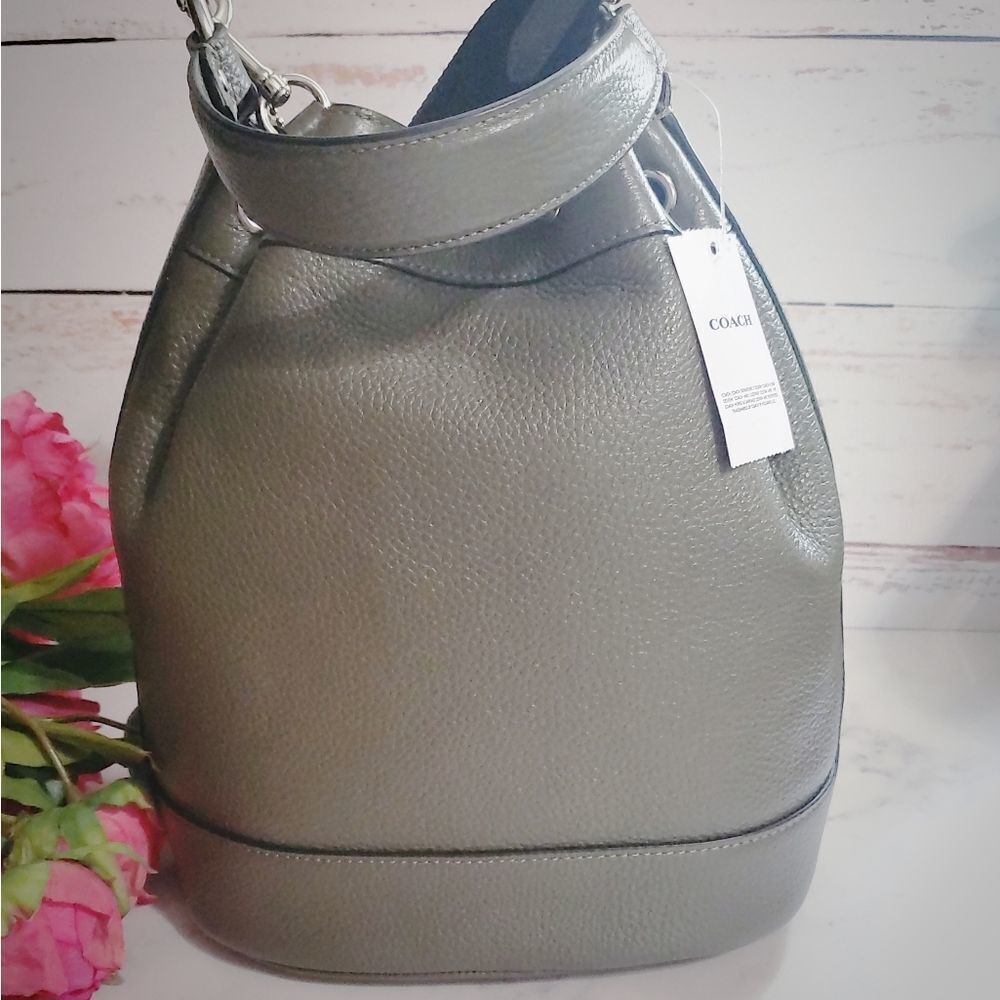 COACH Dempsey Crossbody Bucket Bag in Olive Green & Silver - Picture 9 of 14
